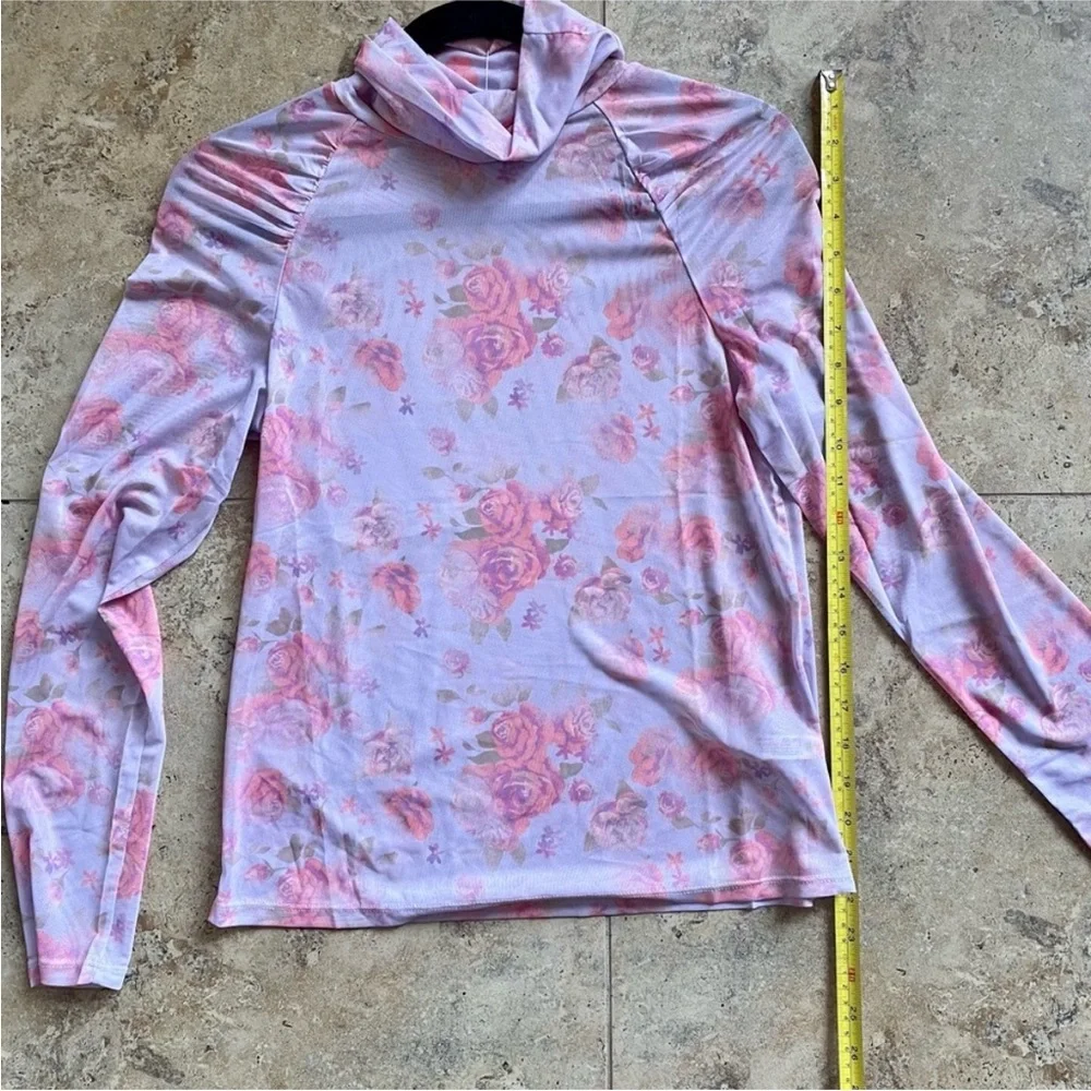 NWT Free People Semi Sheer Top Turtleneck Floral Sexy! Purple Pink Soft Rare - Picture 4 of 8